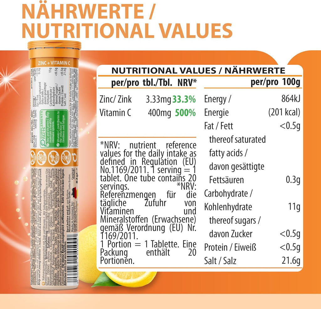 Zink + Vitamin C Brausetabletten