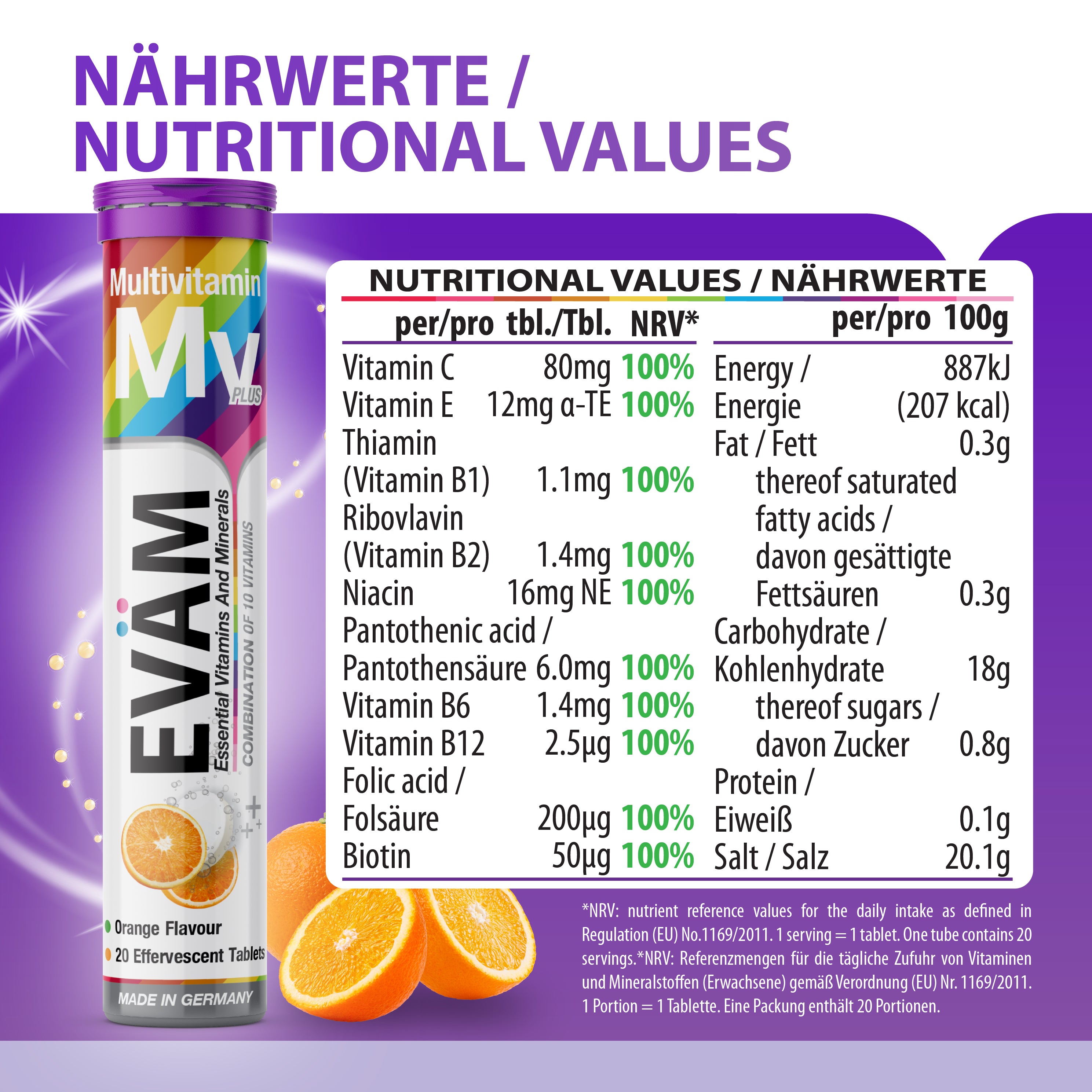 Multivitamin Brausetabletten, Kombination aus 10 Vitaminen
