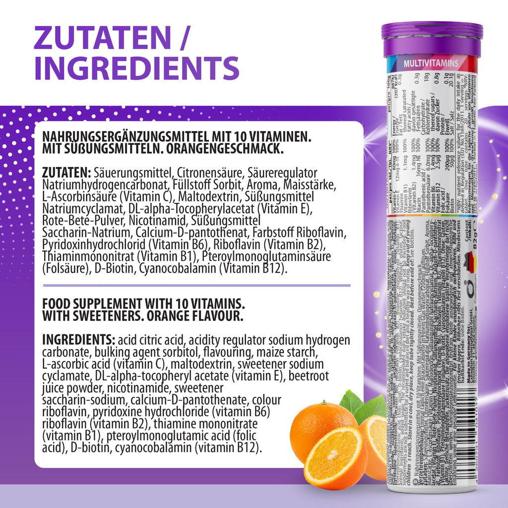 Multivitamin Brausetabletten, Kombination aus 10 Vitaminen