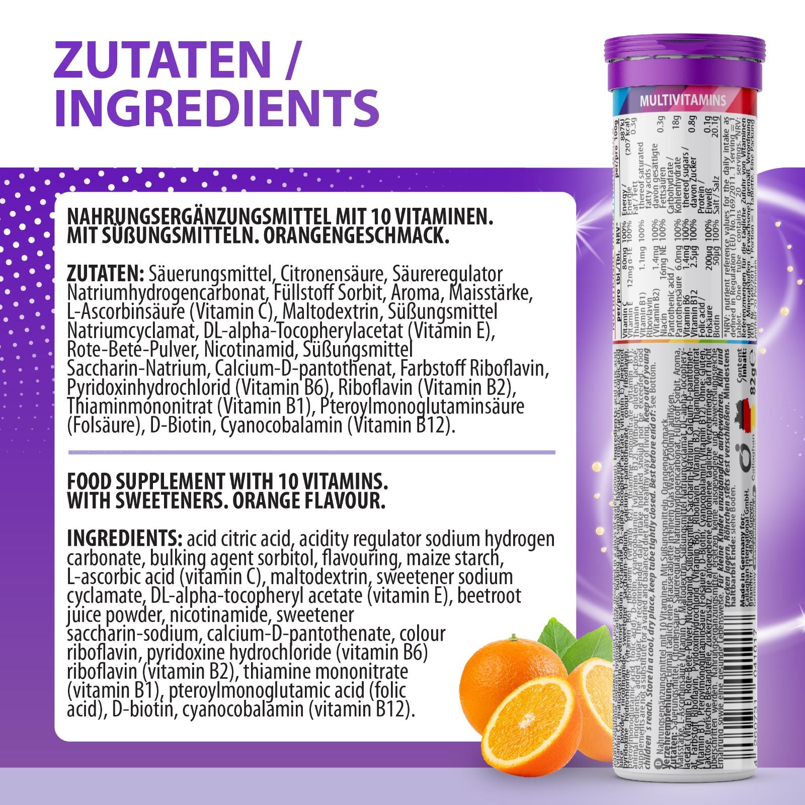 Multivitamin Brausetabletten, Kombination aus 10 Vitaminen