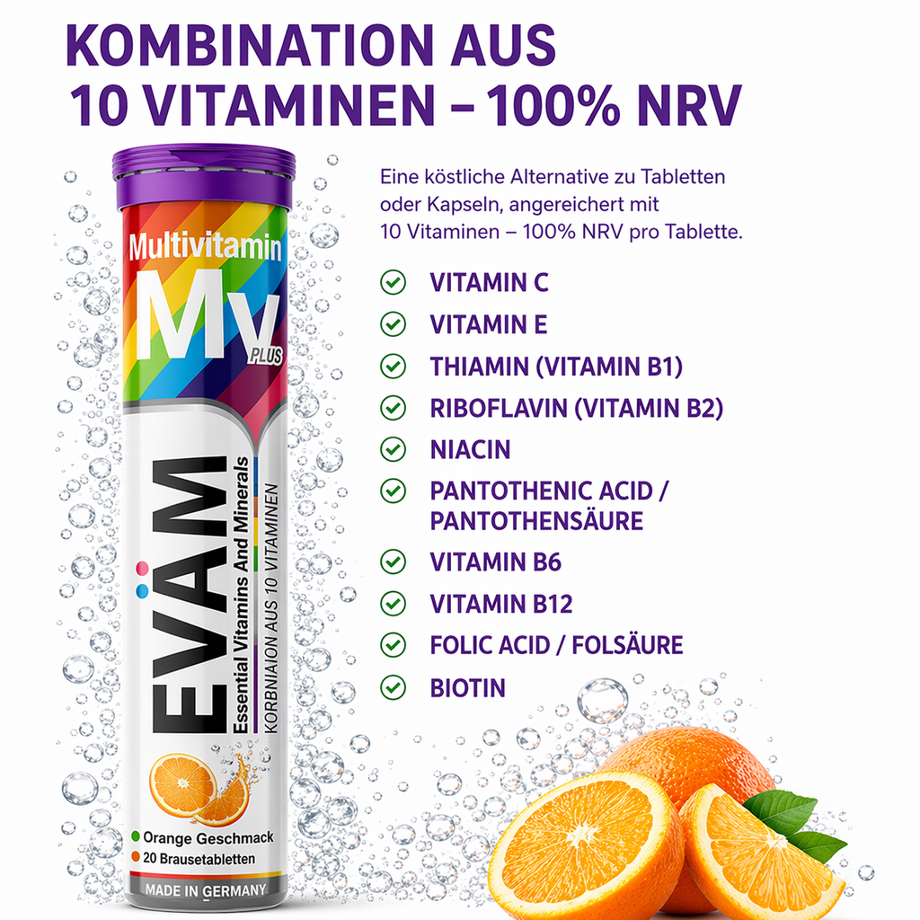 Multivitamin Brausetabletten, Kombination aus 10 Vitaminen