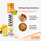 EVÄM Zink + C Brausetabletten mit Zink und Vitamin C zur Unterstützung normaler Fruchtbarkeit, Reproduktion und Eisenaufnahme