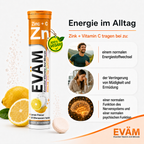 EVÄM Zink + C Brausetabletten mit Zink und Vitamin C, vegan, Zitronengeschmack, zur Unterstützung von Energiestoffwechsel, Nervensystem und psychischer Funktion