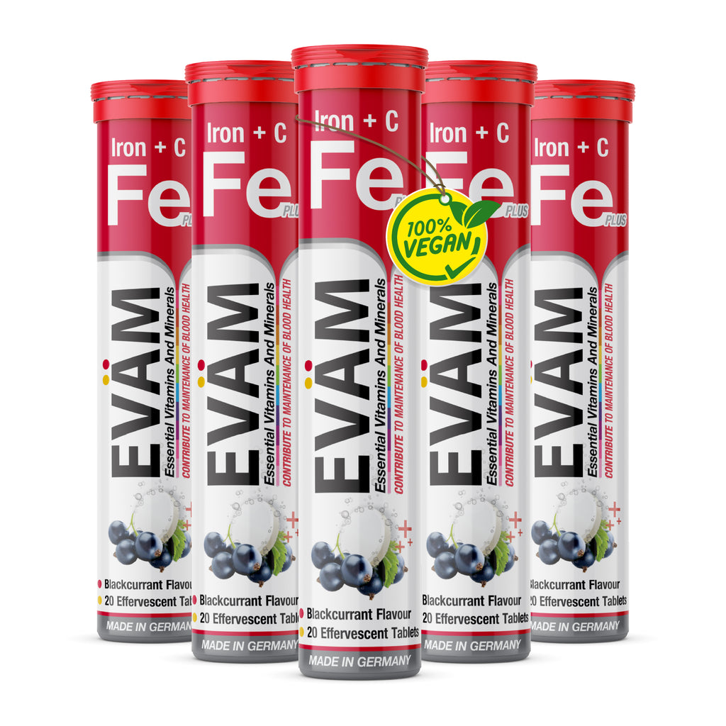 EVÄM Eisen + C 5er Pack Brausetabletten, vegan und hergestellt in Deutschland