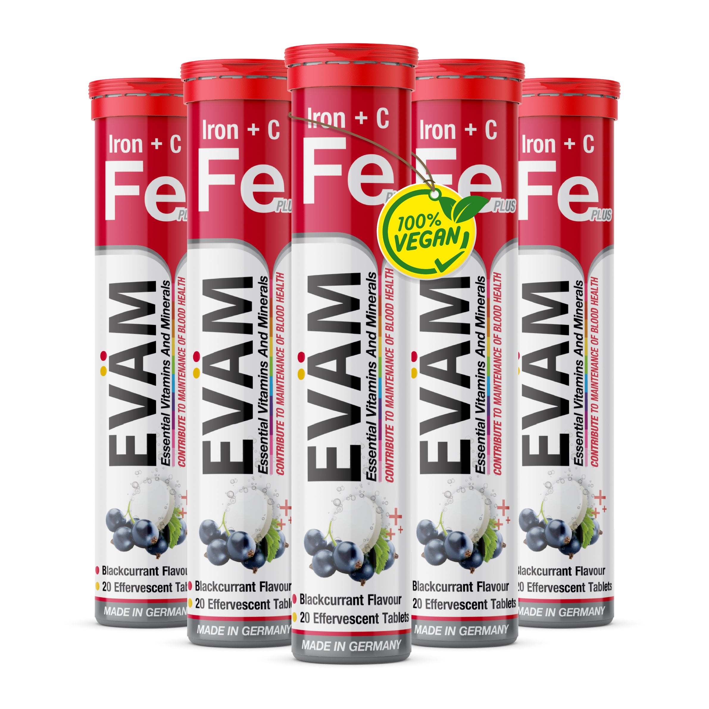 EVÄM Eisen + C 5er Pack Brausetabletten, vegan und hergestellt in Deutschland