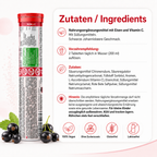 Zutatenübersicht EVÄM Eisen + C Brausetabletten mit Vitamin C, Eisencitrat und schwarzer Johannisbeere Geschmack