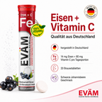 EVÄM Eisen + Vitamin C Brausetabletten, Qualität aus Deutschland, 14 mg Eisen und 80 mg Vitamin C pro Tagesportion