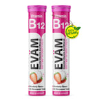 EVÄM Vitamin B12 Brausetabletten 2x Pack mit Erdbeergeschmack, 100% vegan, 40 Brausetabletten, Qualität aus Deutschland