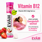 EVÄM Vitamin B12 trägt zu einem normalen Energiestoffwechsel und zur Verringerung von Müdigkeit und Ermüdung bei