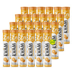 Bulk pack of 24 EVÄM Zink 10 mg orange effervescent tablet tubes, vegan food supplement made in Germany.