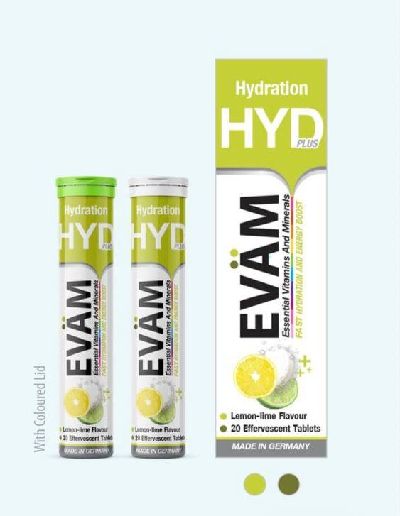 EVÄM HYD Plus Brausetabletten-Tuben mit Lemon-Lime-Geschmack, 20 Brausetabletten je Tube