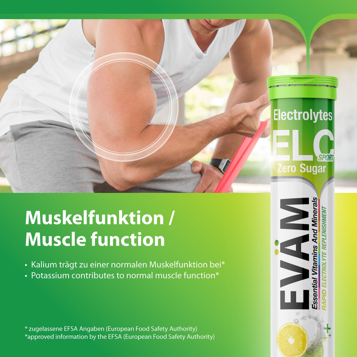 EVÄM Elektrolyte Sport Active – Kalium trägt zu einer normalen Muskelfunktion bei