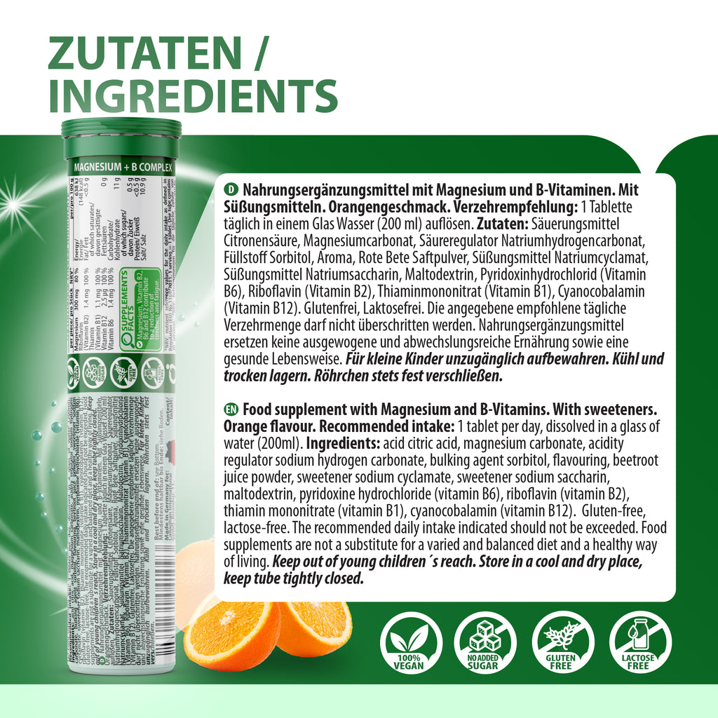 Magnesium + B-Komplex Brausetabletten, EVÄM