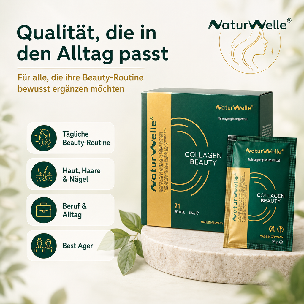 NaturWelle Collagen Beauty für die tägliche Beauty-Routine zur Unterstützung von Haut, Haaren und Nägeln mit VERISOL® Kollagenpeptiden