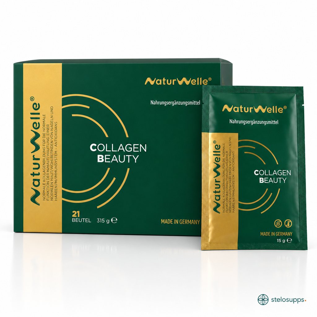 NaturWelle Collagen Beauty Nahrungsergänzung mit 21 Portionsbeuteln, VERISOL® Kollagenpeptiden, Hyaluronsäure und Vitamin C, Made in Germany