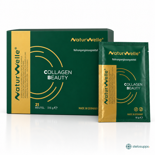 NaturWelle Collagen Beauty Nahrungsergänzung mit 21 Portionsbeuteln, VERISOL® Kollagenpeptiden, Hyaluronsäure und Vitamin C, Made in Germany
