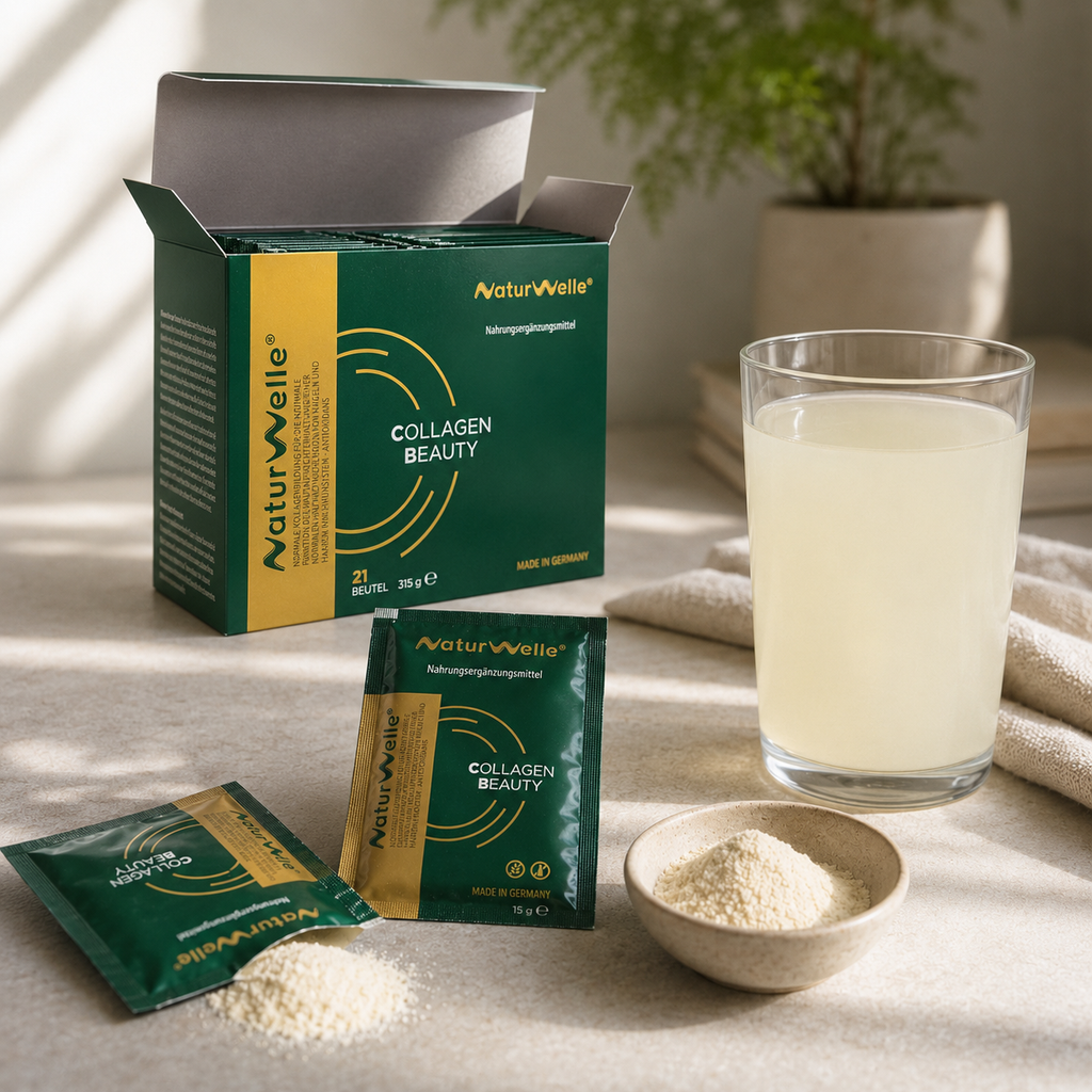NaturWelle Collagen Beauty Pulver im Portionsbeutel zur einfachen Zubereitung in Wasser für die tägliche Beauty-Routine