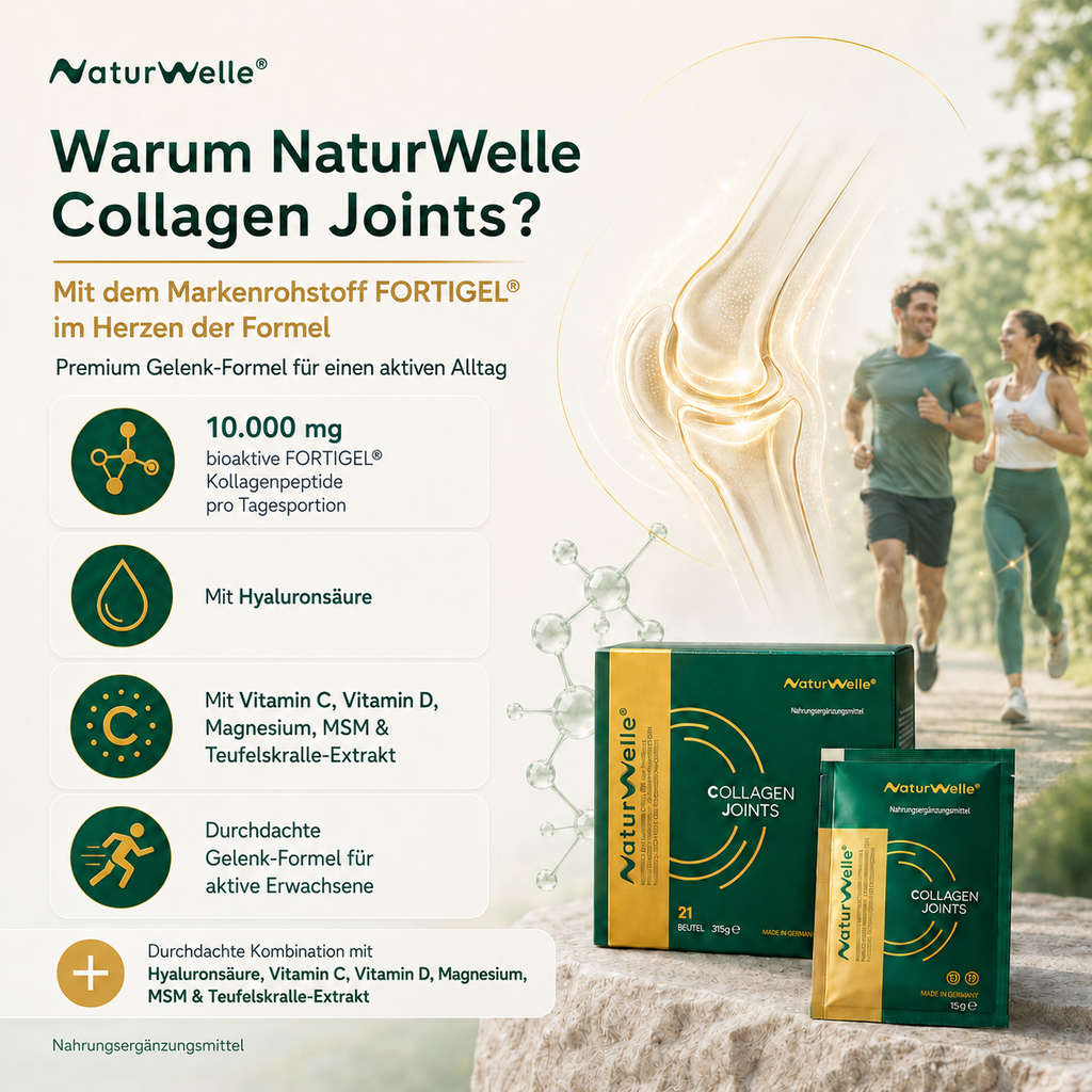 Warum FORTIGEL in NaturWelle Collagen Joints mit 10.000 mg bioaktiven Kollagenpeptiden pro Tagesportion