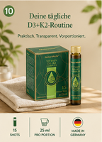 NaturWelle Vitamin D3+K2 Complex für die tägliche Routine, 15 Shots à 25 ml, praktisch vorportioniert und Made in Germany.