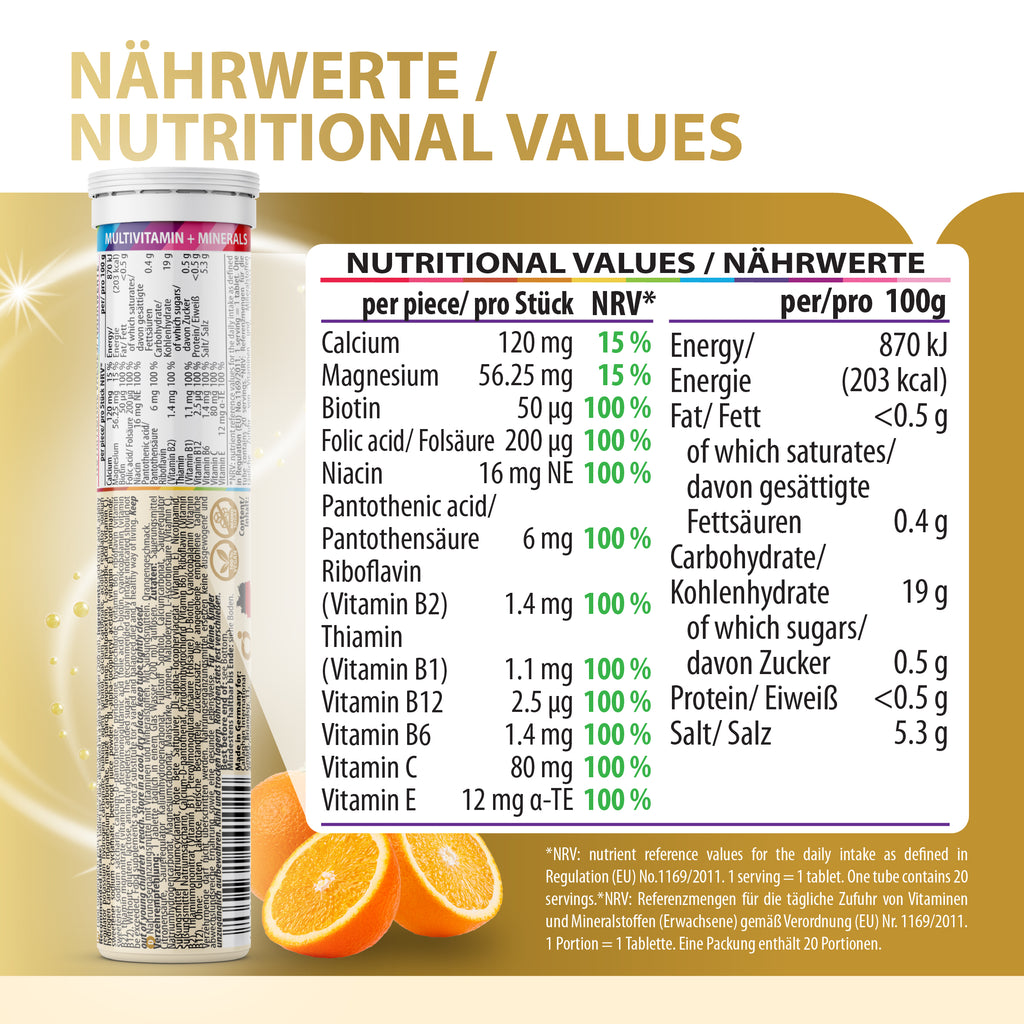 EVÄM Multivitamin + Mineralien Brausetabletten – 12in1 aus Vitaminen & Mineralstoffen