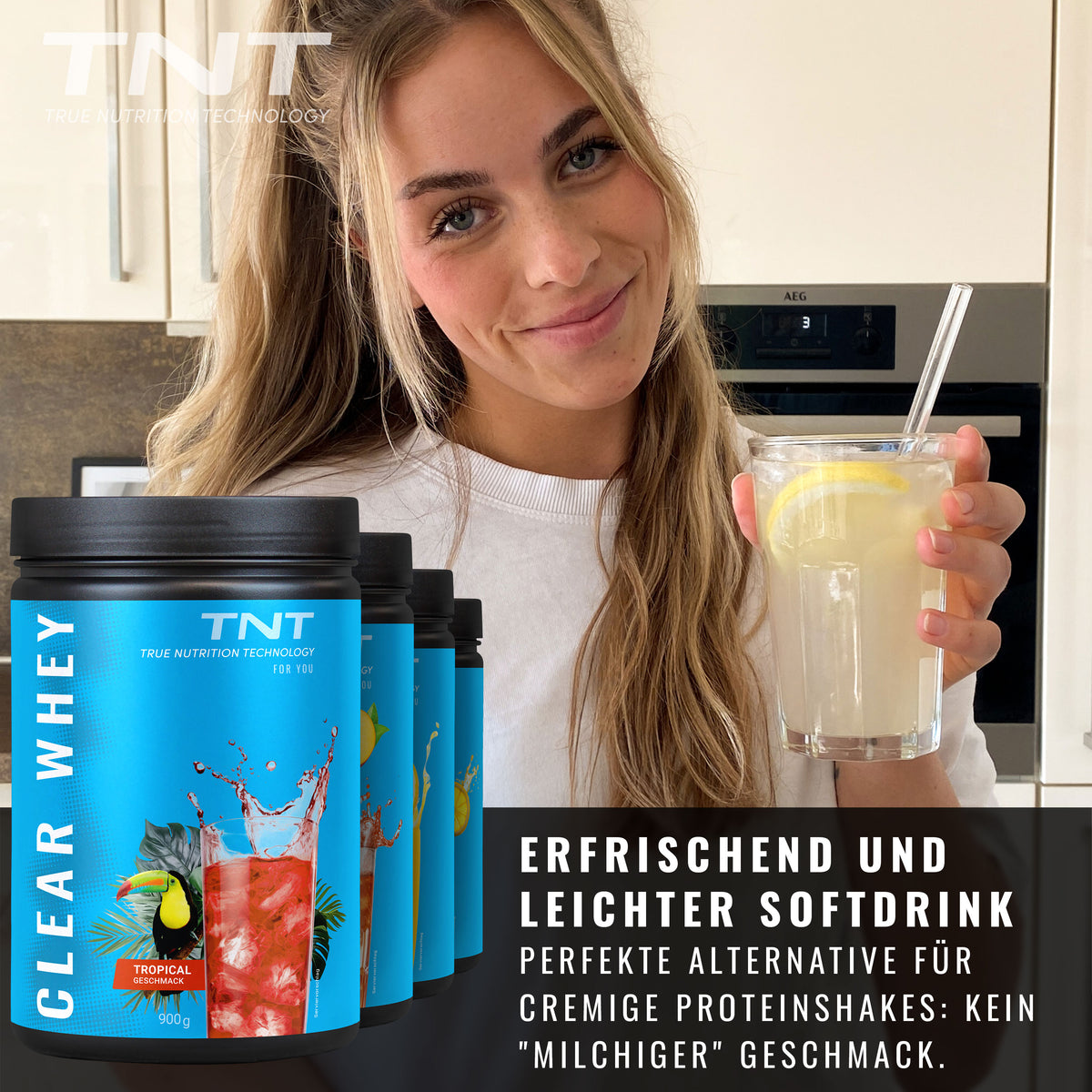 TNT Clear Whey Protein Isolat 900 g – leichter, erfrischender Protein-Drink