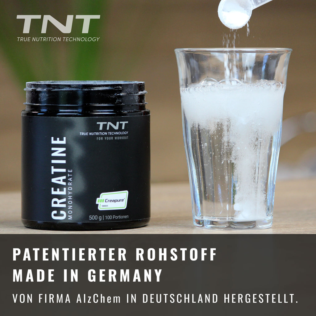 TNT Creatine Monohydrate – Creapure® Rohstoff von AlzChem, in Wasser angerührt
