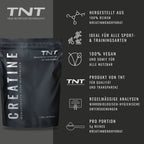 TNT Creatine Pure Micronized – Merkmale: mikronisiert, vegan, ohne Zusätze