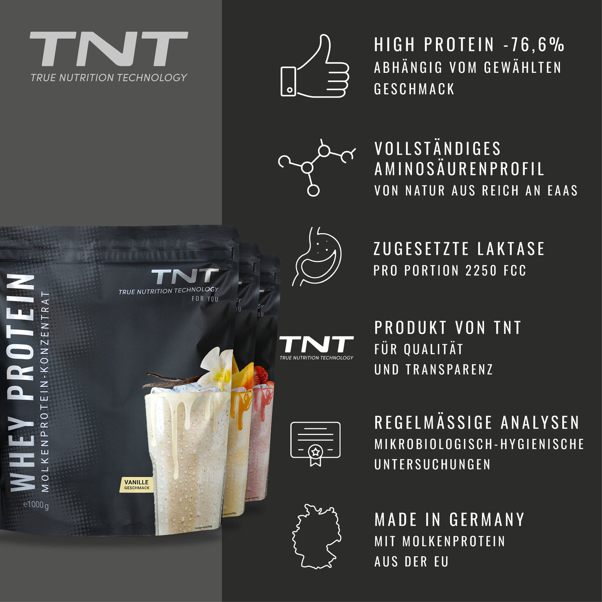 TNT Whey Protein Konzentrat 1000 g – cremiger Whey-Shake